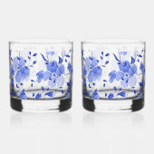 魅力的なブルーフローラプリントウイスキーのガラスセット ウイスキーグラス (正面)