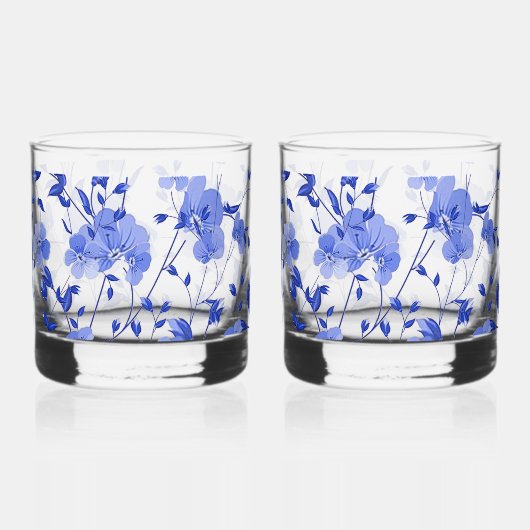 魅力的なブルーフローラプリントウイスキーのガラスセット ウイスキーグラス (裏面)
