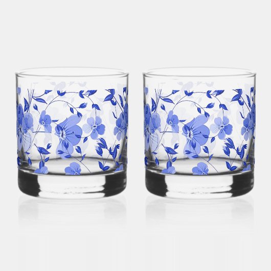 魅力的なブルーフローラプリントウイスキーのガラスセット ウイスキーグラス (左)