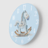魅力的なベイビーボーイ ブルーロッキングホース 名前 ラージ壁時計 (傾斜)