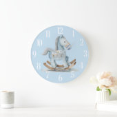 魅力的なベイビーボーイ ブルーロッキングホース 名前 ラージ壁時計 (ホーム)