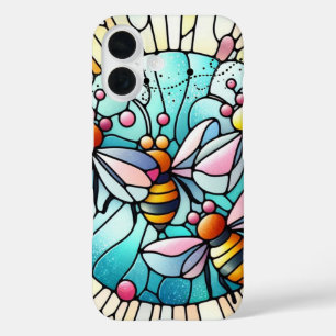 魅力的なミツバチのステンドグラスエフェクト iPhone 16ケース