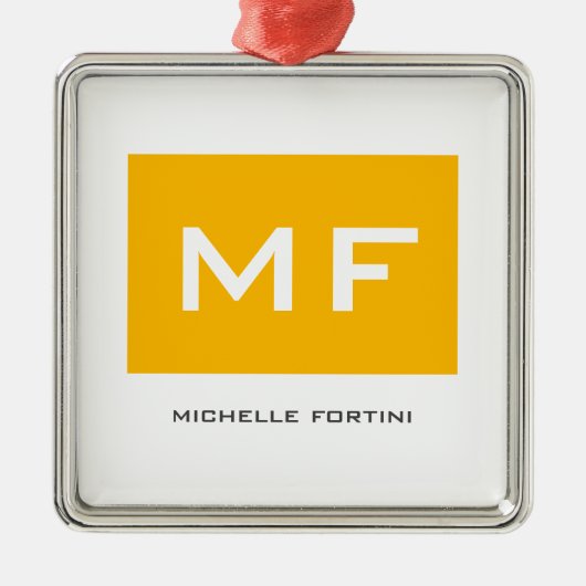 魅力的なモノグラムイエローホワイトあなたの名前 メタルオーナメント (正面)