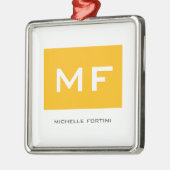 魅力的なモノグラムイエローホワイトあなたの名前 メタルオーナメント (左)