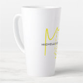 魅力的なモノグラムイエローホワイトミニマルモダンリスト カフェラテマグ (左アングル)