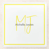 魅力的なモノグラムイエローホワイトミニマルモダンリスト ガラスコースター (正面)