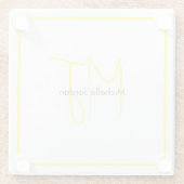 魅力的なモノグラムイエローホワイトミニマルモダンリスト ガラスコースター (裏面)