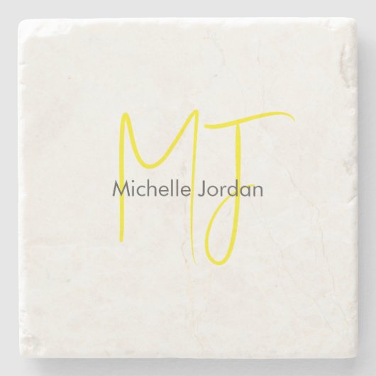 魅力的なモノグラムイエローホワイトミニマルモダンリスト ストーンコースター (正面)