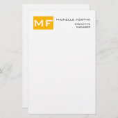 魅力的なモノグラムイエローホワイトミニマルモダンリスト 便箋 (正面/裏面)