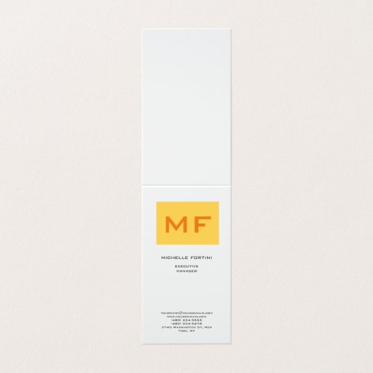 魅力的なモノグラムイエローホワイトミニマルモダンリスト 名刺 (外部フラット)