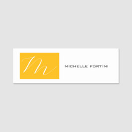 魅力的なモノグラムイエローホワイトモダンプレーン 名札