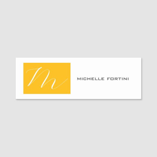 魅力的なモノグラムイエローホワイトモダンプレーン 名札 (正面)