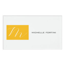 魅力的なモノグラムイエローホワイトモダンプレーン 名札