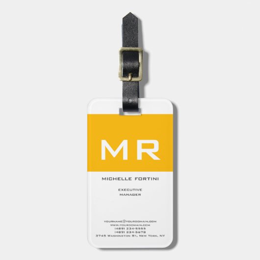 魅力的なモノグラムイエローホワイト ラゲッジタグ (正面縦)