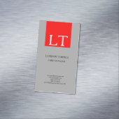 魅力的なモノグラムグレー赤白プレーン マグネット名刺 (インサイチュ)