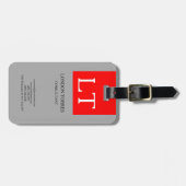 魅力的なモノグラムグレー赤白プレーン ラゲッジタグ (正面横)