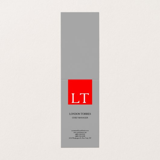 魅力的なモノグラムグレー赤白プレーン 名刺 (外部フラット)