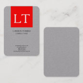 魅力的なモノグラムグレー赤白プレーン 名刺 (正面/裏面)