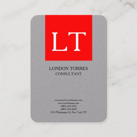 魅力的なモノグラムグレー赤白プレーン 名刺 (正面)