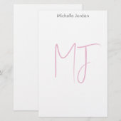 魅力的なモノグラム ピンク 白 モダン ミニマリスト 便箋 (正面/裏面)