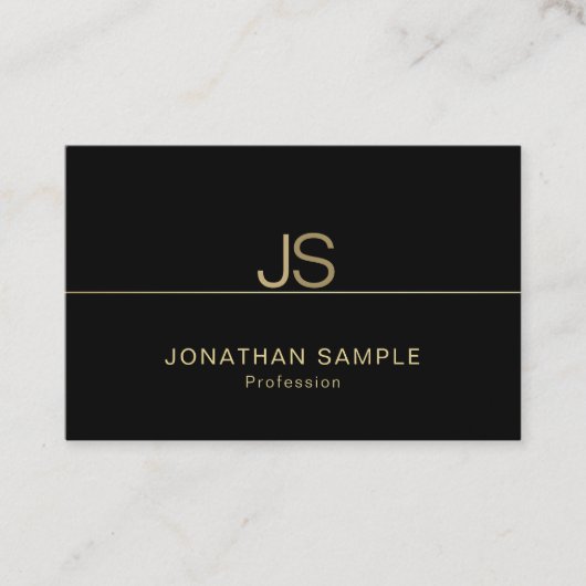 魅力的なモノグラモダンムエレガントブラック金ゴールドリュックス 名刺 (正面)