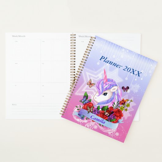 魅力的なユニコーン、蝶とバラカスタマイズ プランナー手帳 (ディスプレー)