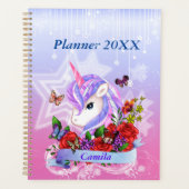 魅力的なユニコーン、蝶とバラカスタマイズ プランナー手帳 (正面)