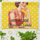 魅力的なレトロハッピーホリデーズカラフルイエロー キッチンタオル (折り畳み)