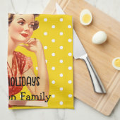 魅力的なレトロハッピーホリデーズカラフルイエロー キッチンタオル (四つ折り)