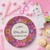 魅力的なワイルドフラワーピンクの赤ちゃんシャワー ペーパープレート (パーティー)