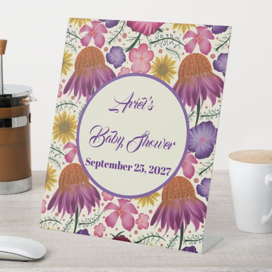 魅力的なワイルドフラワーピンクの赤ちゃんシャワー 台座サイン (インサイチュ)