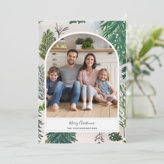 魅力的な冬の森のクリスマス写真はがき シーズンカード (スタンド正面)