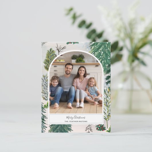 魅力的な冬の森のクリスマス写真はがき シーズンポストカード (スタンド正面)