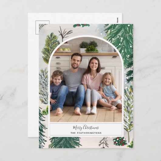 魅力的な冬の森のクリスマス写真はがき シーズンポストカード (正面/裏面)