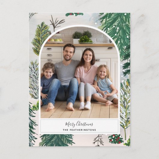 魅力的な冬の森のクリスマス写真はがき シーズンポストカード (正面)