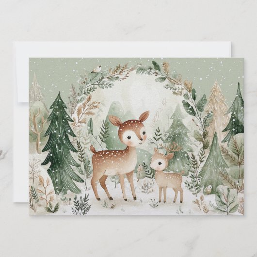 魅力的な冬の風景 鹿 メリークリスマス シーズンカード (正面)