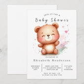 魅力的な印刷可能なクマの赤ちゃんシャワー 招待状 (正面/裏面)