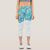 魅力的な可愛い抽象芸術パターンlエクササイズブルー カプリレギンス (正面)