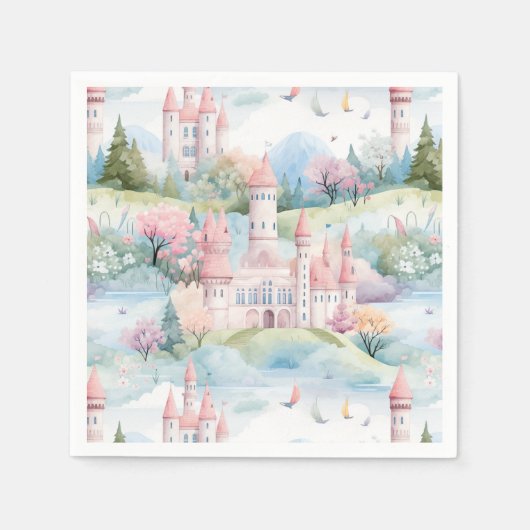 魅力的な城の風景 –  スタンダードカクテルナプキン (正面)