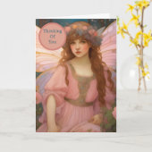 魅力的な夢:ピンクのお洒落妖精ポートレート カード (黄色い花)