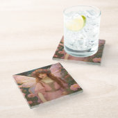 魅力的な夢:ピンクのお洒落妖精ポートレート ガラスコースター (アングル)