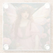 魅力的な夢:ピンクのお洒落妖精ポートレート ガラスコースター (裏面)