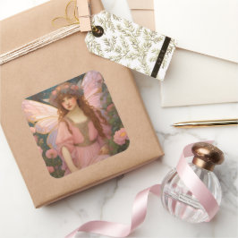 魅力的な夢：ピンクのお洒落妖精ポートレート スクエアシール