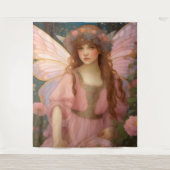 魅力的な夢:ピンクのお洒落妖精ポートレート タペストリー (正面)