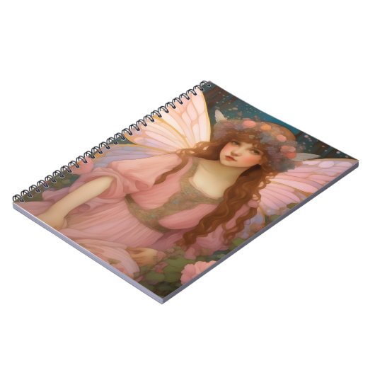 魅力的な夢:ピンクのお洒落妖精ポートレート ノートブック (左側)