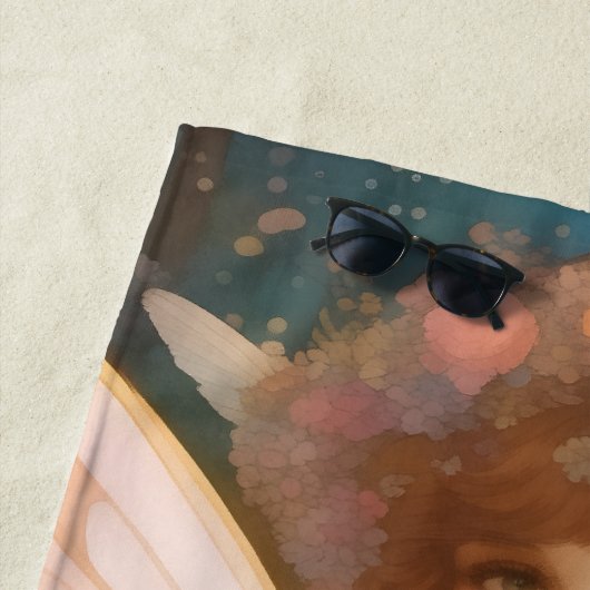 魅力的な夢:ピンクのお洒落妖精ポートレート ビーチタオル (インサイチュ)