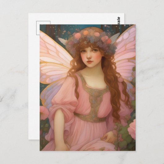 魅力的な夢：ピンクのお洒落妖精ポートレート ポストカード (正面/裏面)