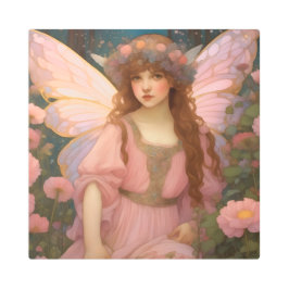 魅力的な夢：ピンクのお洒落妖精ポートレート メタルプリント