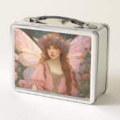 魅力的な夢:ピンクのお洒落妖精ポートレート メタルランチボックス (裏面)