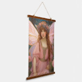 魅力的な夢:ピンクのお洒落妖精ポートレート 吊り下げ型タペストリー (傾斜あり)